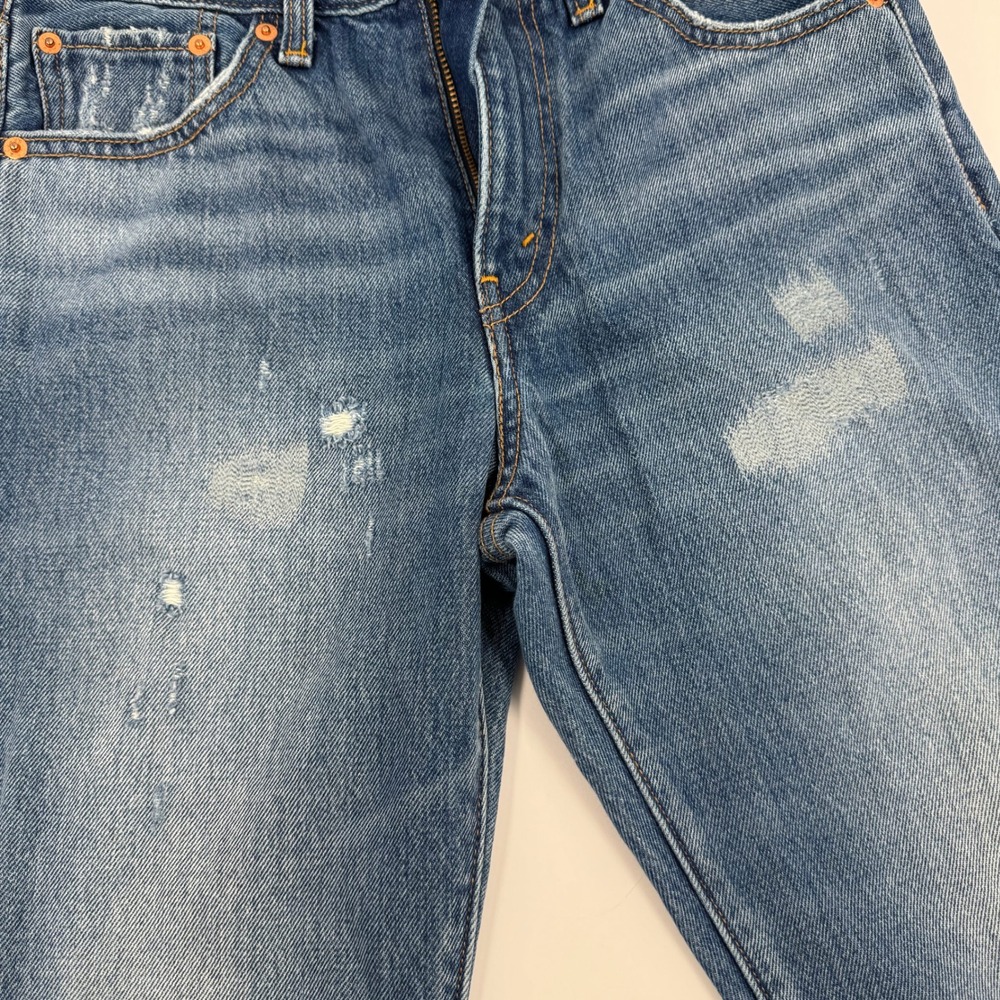 Levis 544 Straight Distressed Medium Wash Denim Jeans Raw Hem Size 27 Sample Tag - Picture 11 of 16